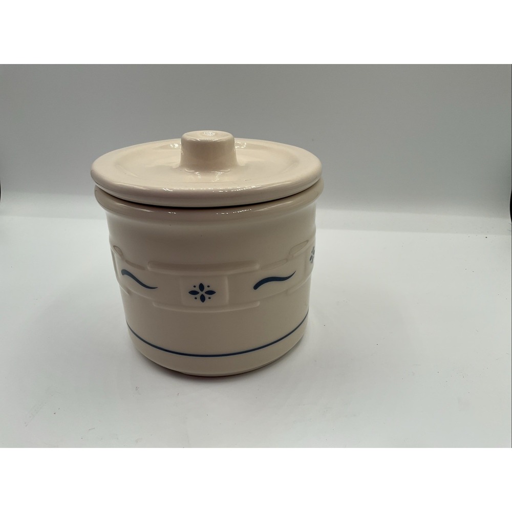 Longaberger Woven Traditions Blue 1 Pint Crock with Lid Retired Pottery USA